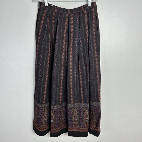 Sanyo Dresses & Skirts - Vintage Sanyo Size 6 Black Wool Paisley Maxi Skirt Lined Academia Witchy Luxury